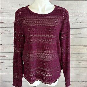 Lucky Brand Woman’s Open Knit Sweater Size XXL Purple Long Sleeve Layering NWT